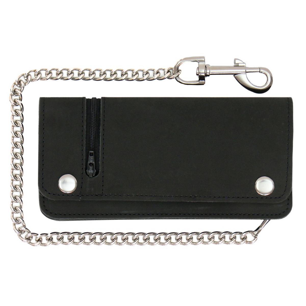 Hot Leathers WLC3108 Men's 6" Black Premium Leather Bi-Fold Biker Wallet w/ Zipper Pocket