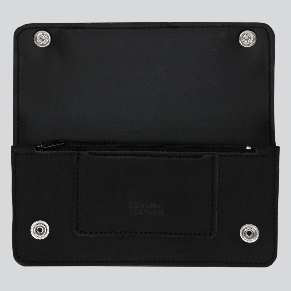 Hot Leathers WLC3108 Men's 6" Black Premium Leather Bi-Fold Biker Wallet w/ Zipper Pocket