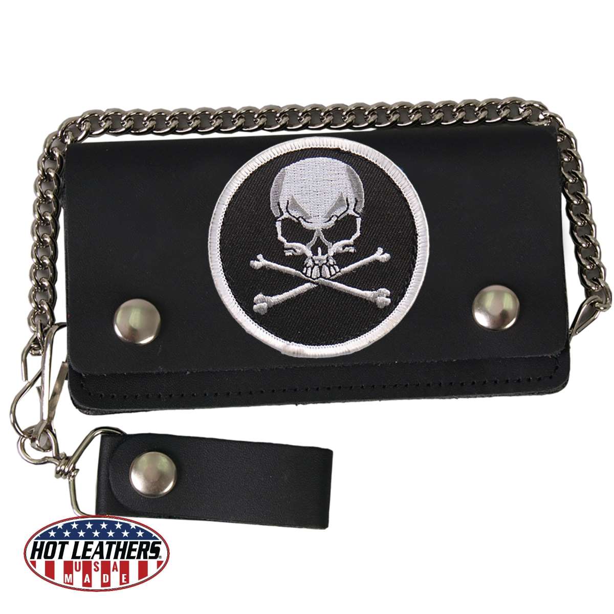 Hot Leathers Premium USA Made Leather Bifold 6" Wallet with Skull and Crossbones Patch WLC5003
