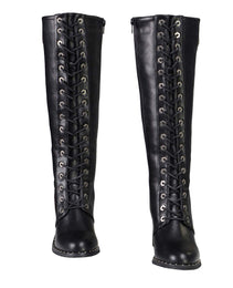 Milwaukee Leather X9442 Women's Black Lace-Up Tall Fashion Biker Boots with High Heel & Studs