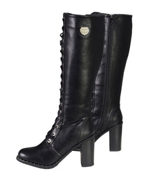 Milwaukee Leather X9442 Women's Black Lace-Up Tall Fashion Biker Boots with High Heel & Studs