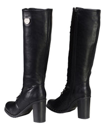 Milwaukee Leather X9442 Women's Black Lace-Up Tall Fashion Biker Boots with High Heel & Studs