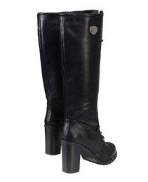 Milwaukee Leather X9442 Women's Black Lace-Up Tall Fashion Biker Boots with High Heel & Studs