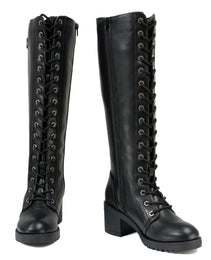 Milwaukee Leather XBL9442 Women's Black Lace-Up Tall Fashion Biker Boots with Square Heel