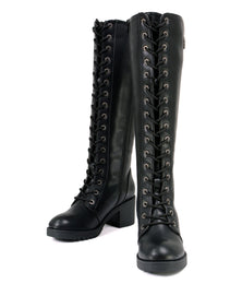 Milwaukee Leather XBL9442 Women's Black Lace-Up Tall Fashion Biker Boots with Square Heel