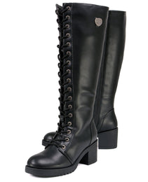 Milwaukee Leather XBL9442 Women's Black Lace-Up Tall Fashion Biker Boots with Square Heel
