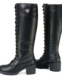 Milwaukee Leather XBL9442 Women's Black Lace-Up Tall Fashion Biker Boots with Square Heel