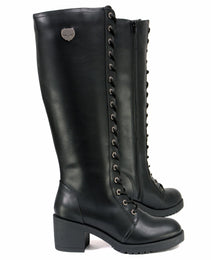Milwaukee Leather XBL9442 Women's Black Lace-Up Tall Fashion Biker Boots with Square Heel