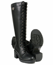 Milwaukee Leather XBL9442 Women's Black Lace-Up Tall Fashion Biker Boots with Square Heel