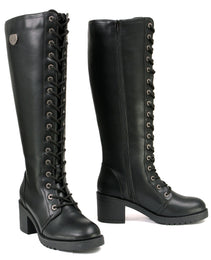 Milwaukee Leather XBL9442 Women's Black Lace-Up Tall Fashion Biker Boots with Square Heel