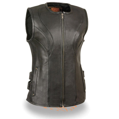 Milwaukee Leather Women's Zipper Front SWAT Style Black Leather Vest with Gun Po - X-Small