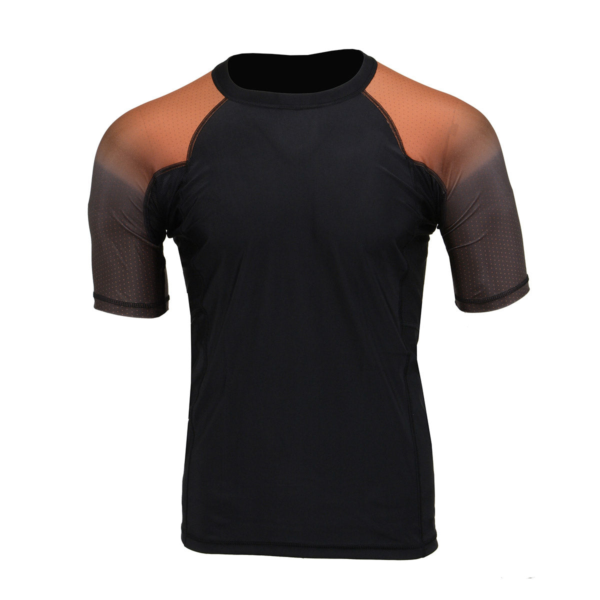 X-Fitness XFM7001 Men's Black and Brown Short Sleeve Compression Rash Guard Athletic Shirt- MMA, BJJ, Wrestling, Cross Training