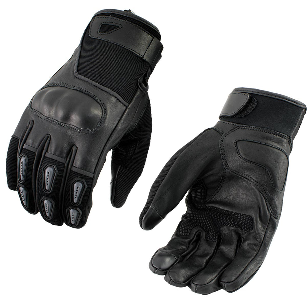 Xelement XG-7795 Men's Black Leather Padded Protective Racing Gloves with i-Touch Fingers
