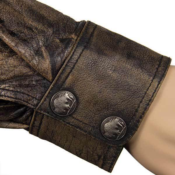 Milwaukee Leather MLM1613 Men's Distressed Brown Casual Biker Rider Leather Shirt w/ Vintage 5 Cent Buffalo Buttons