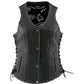 Xelement XS1029 Women's 'Paisley' Black Motorcycle Leather Vest with Side Lace Adjustment