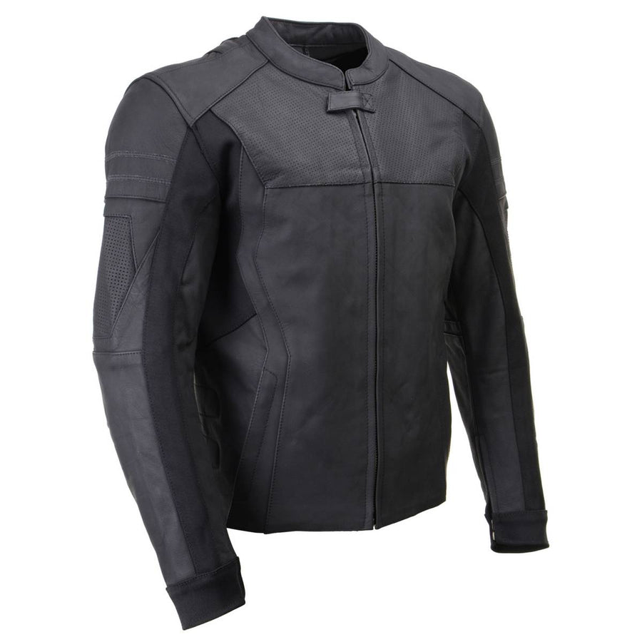 Milwaukee Leather LKM17014 Men's Matte Black Premium Leather Protective Motorcycle Racing Style Biker Jacket w/ CE Armor