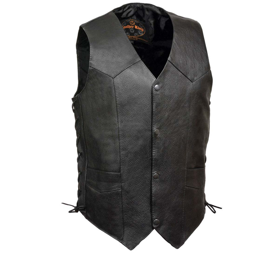 Leather King XS1315LET Men's Classic ‘Side Laced’ Black Leather Vest