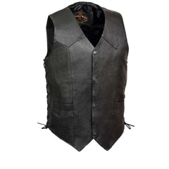Leather King XS1315LET Men's Classic ‘Side Laced’ Black Leather Vest