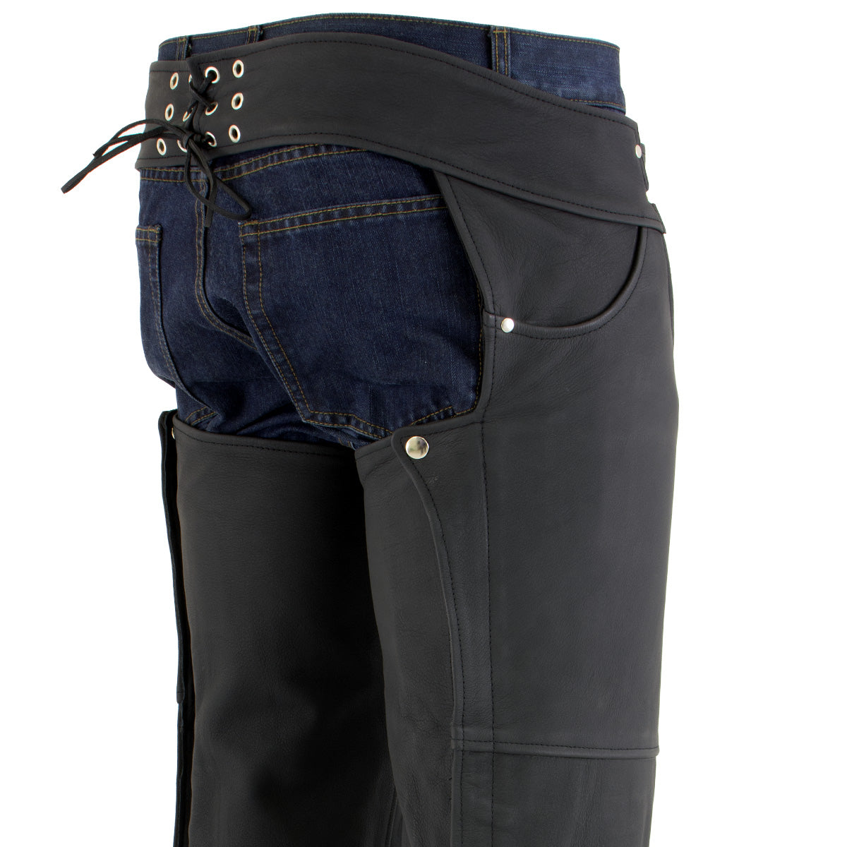 Xelement XS15000 Men's 'Tedious' Flat Black Leather Motorcycle Biker Chaps with Jean Pockets