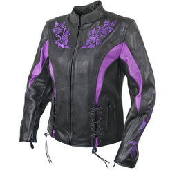 Xelement XS2027 Women's 'Gemma' Biker Black and Purple Leather ...