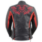 Xelement XS2029 Women's 'Gemma' Biker Black with Red Leather Embroidered Jacket with X-Armor