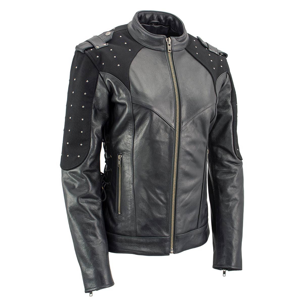 Milwaukee Leather LKL27005 Women's 'Scuba' Black Leather Motorcycle Biker Jacket with Reflective Wings and Studs