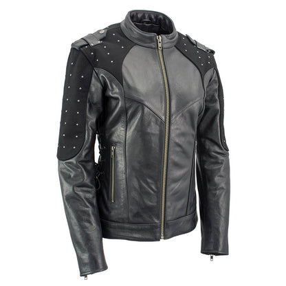 Milwaukee Leather LKL27005 Women's 'Scuba' Black Leather Motorcycle Biker Jacket with Reflective Wings and Studs