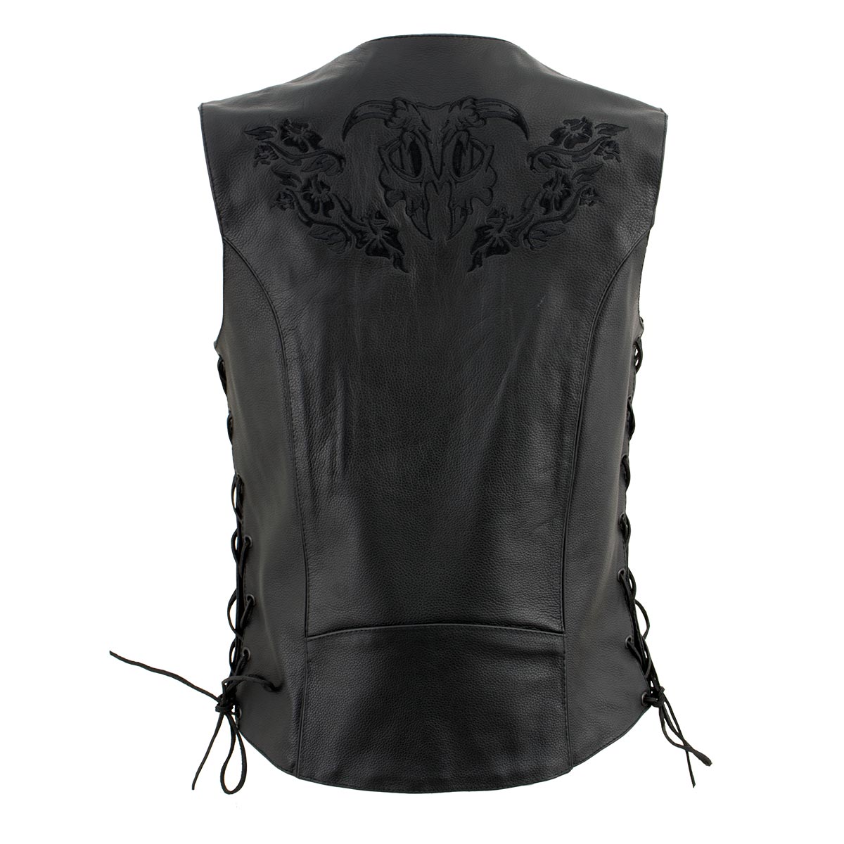 Xelement XS24004 Women's ‘Gemma’ Black Motorcycle Rider Leather Vest with Side Laces