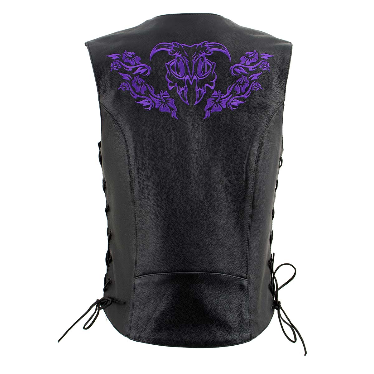 Xelement XS24005 Women's ‘Gemma’ Black and Purple Motorcycle Rider Leather Vest with Side Laces