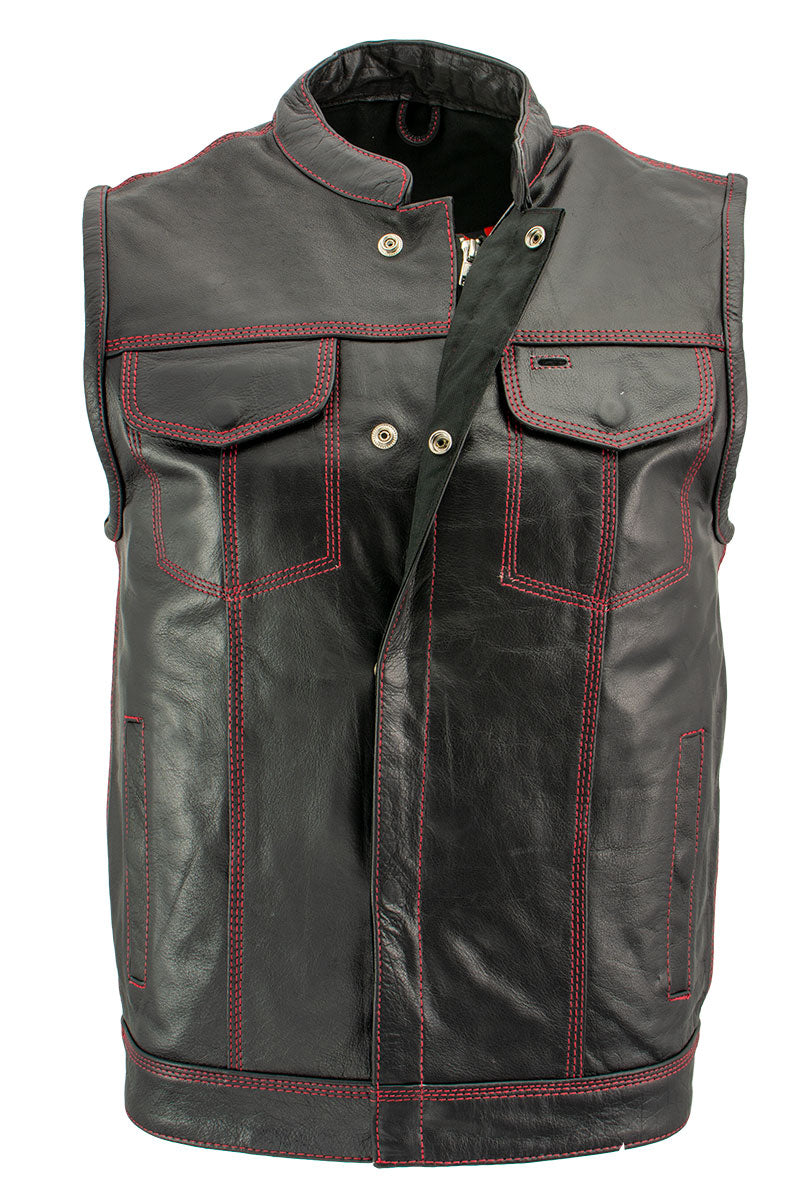 Red and deals black leather vest