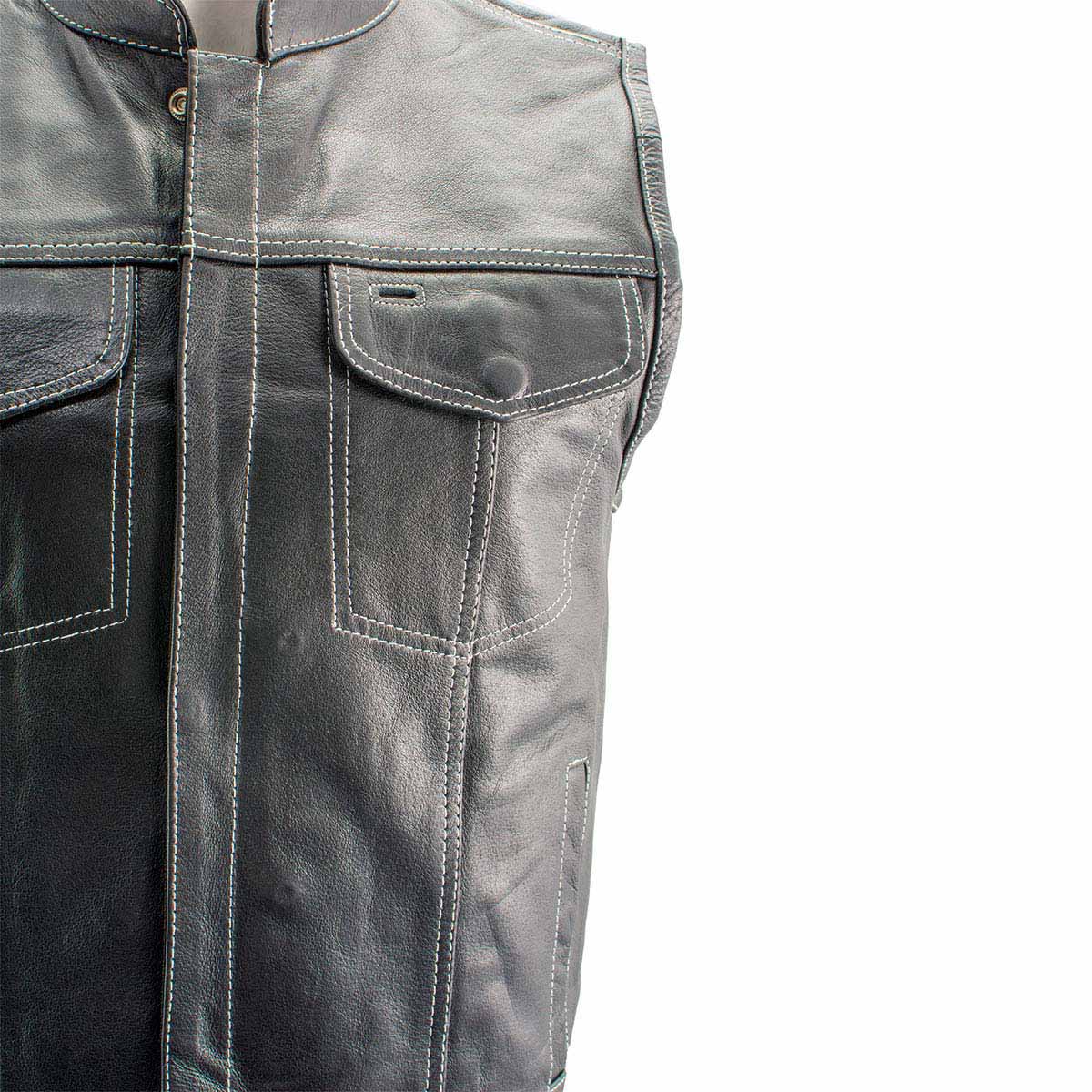 Xelement XS3450 Men's Black 'Paisley' Leather Motorcycle Biker Rider Vest with White Stitching