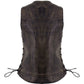 Xelement XS3900 Women's 'Bella' Distressed Brown Leather Motorcycle Biker Rider Vest with Side Laces