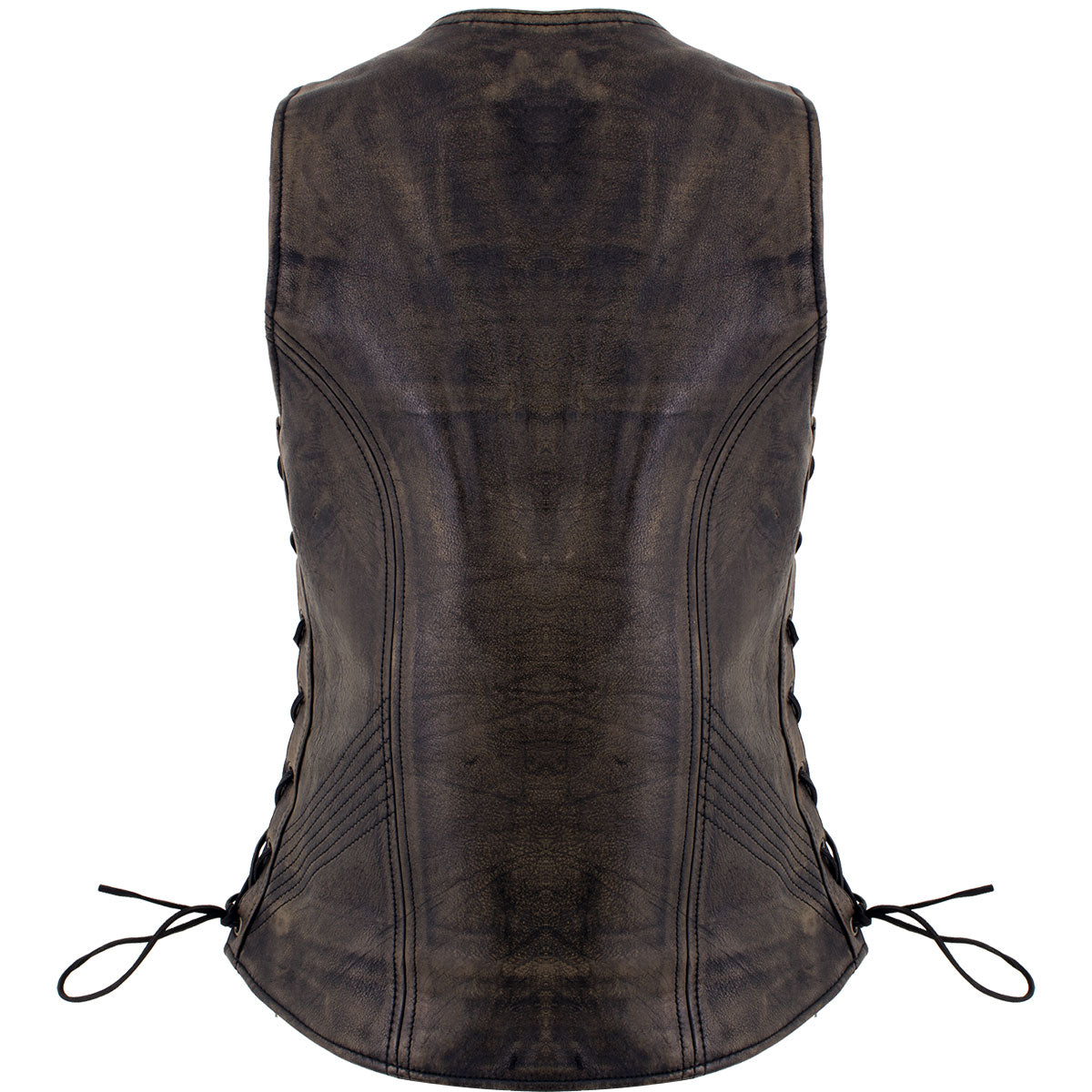 Xelement XS3900 Women's 'Bella' Distressed Brown Leather Motorcycle Biker Rider Vest with Side Laces
