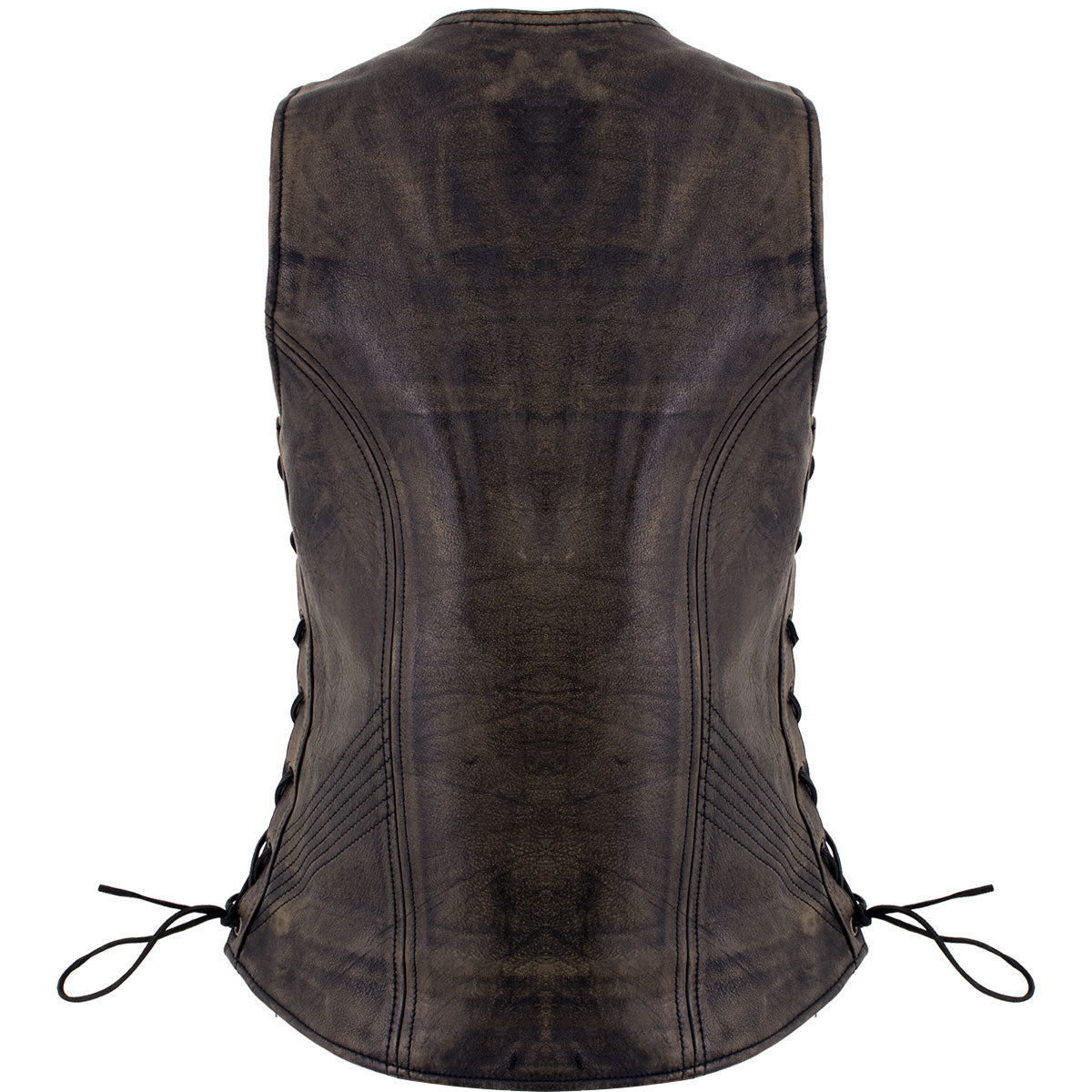 Xelement XS3900 Women's 'Bella' Distressed Brown Leather Motorcycle Biker Rider Vest with Side Laces