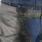 Men's XS432 Classic Black Thermal Lined Leather Motorcycle Chaps with Jean Style Pockets