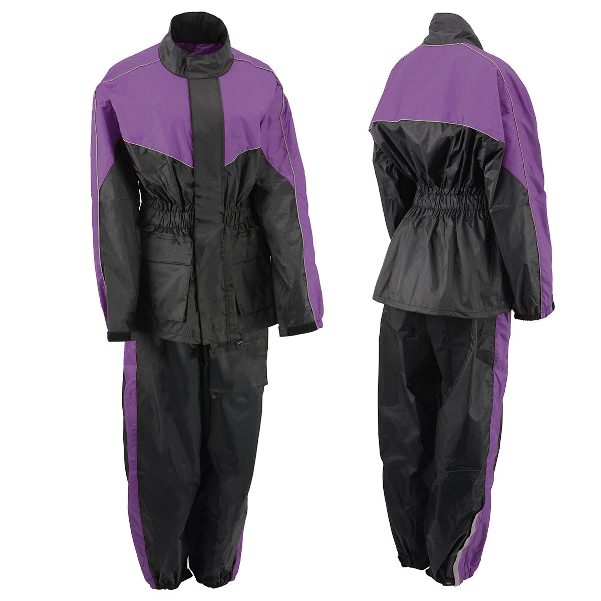 NexGen Ladies XS5001 Black and Purple Water Proof Rain Suit with Reflective Piping