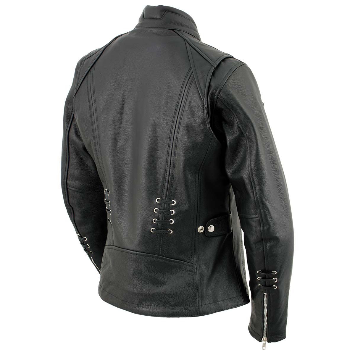 Xelement XS631 Women's 'Raven' Black Premium Cowhide Motorcycle Rider Leather Jacket with Zip-Out Liner