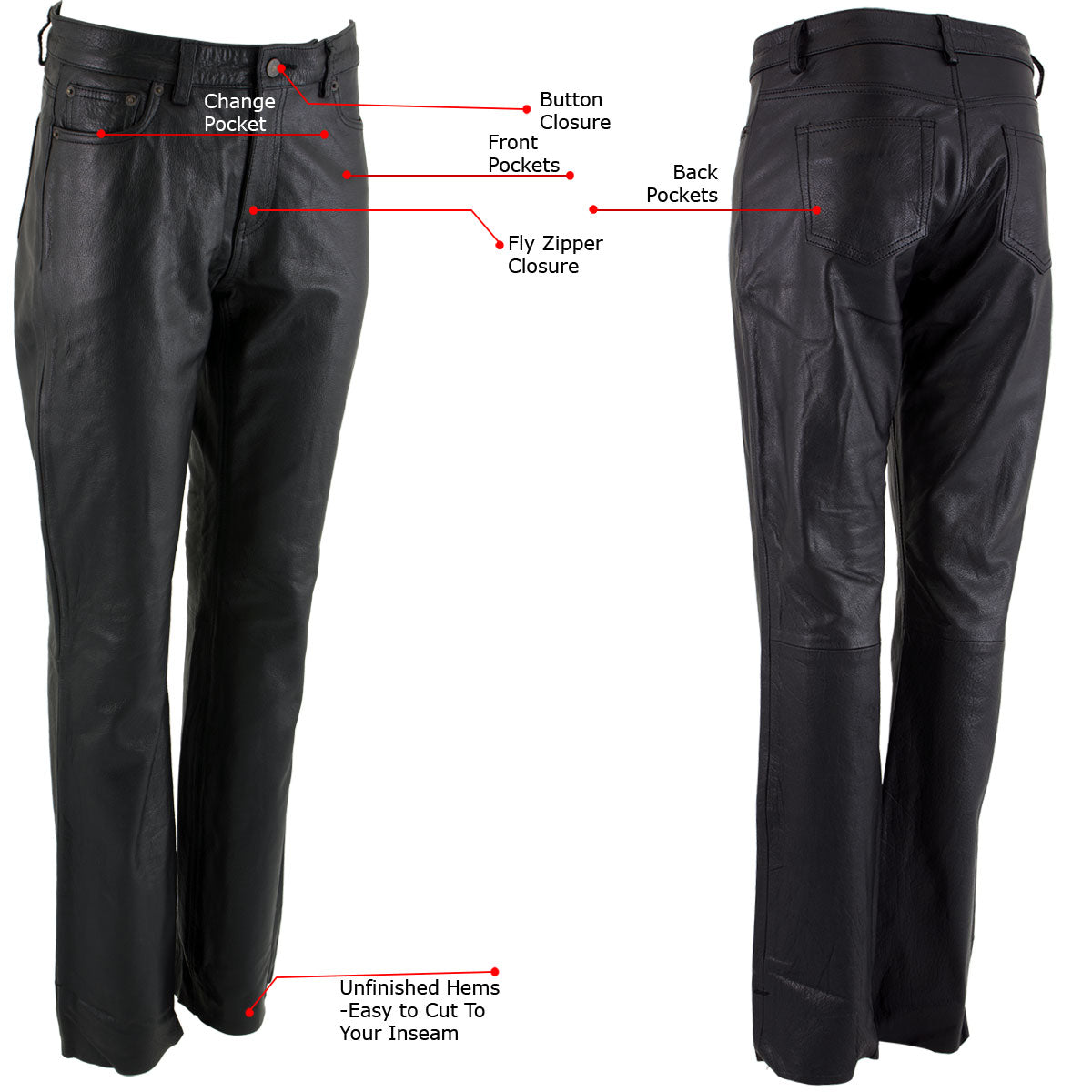 Xelement XS679 Women's 'Nubile' Classic Black Buffalo Leather Motorcycle Rider/Fashion Pants