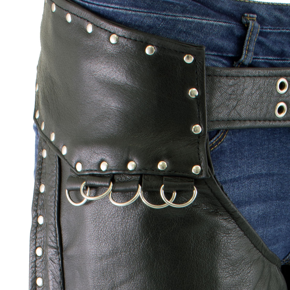 Xelement XS7590 Women's 'Riveted' Classic Black Leather Motorcycle Biker Rider Chaps