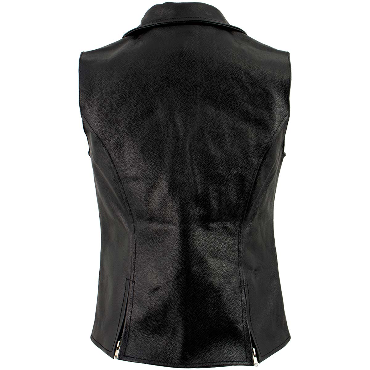 Ladies XS773 Black Zippered M/C Lapel Leather Vest