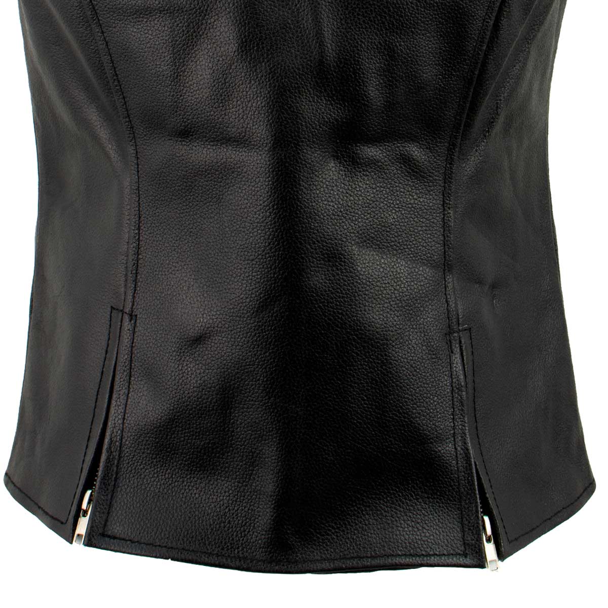 Ladies XS773 Black Zippered M/C Lapel Leather Vest