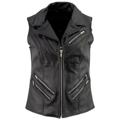 Ladies XS773 Black Zippered M/C Lapel Leather Vest