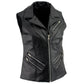 Ladies XS773 Black Zippered M/C Lapel Leather Vest