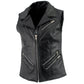 Ladies XS773 Black Zippered M/C Lapel Leather Vest