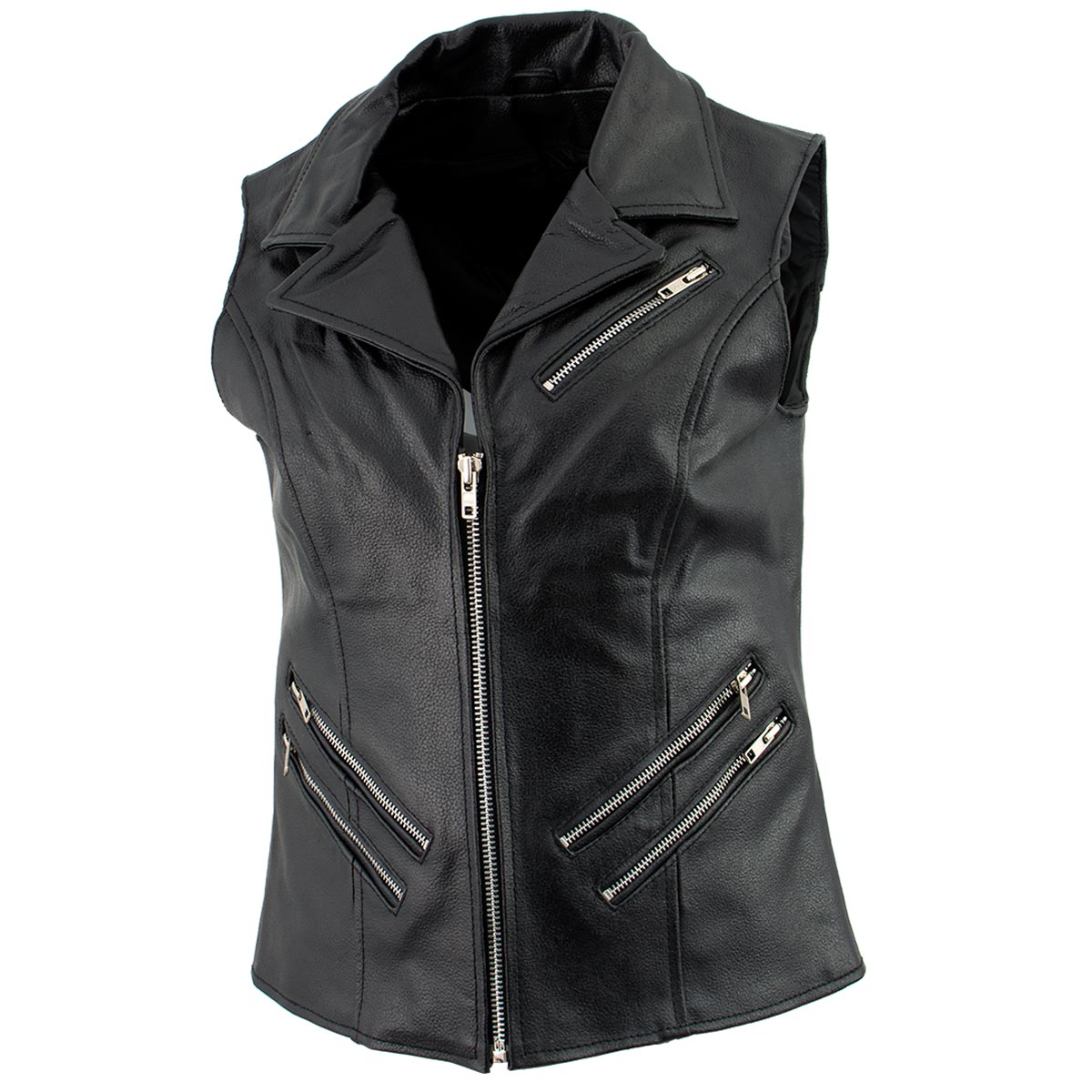 Ladies XS773 Black Zippered M/C Lapel Leather Vest