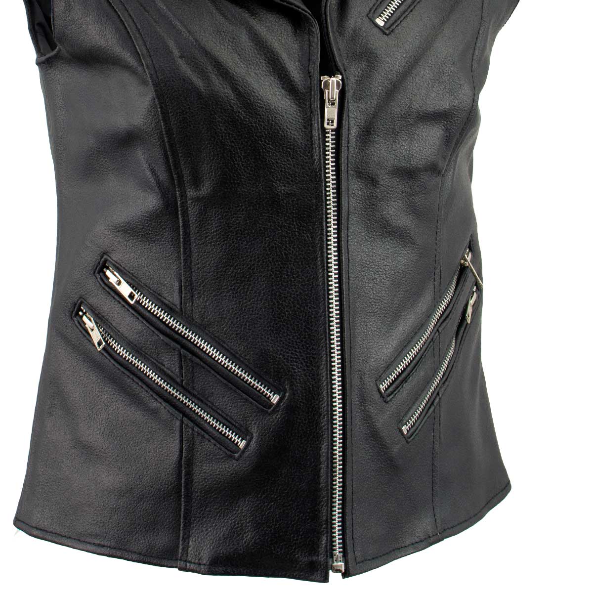 Ladies XS773 Black Zippered M/C Lapel Leather Vest