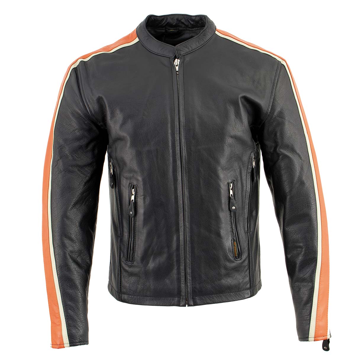 Hot Leathers XSM1007 Men's Black Motorcycle Jacket with Orange and Cream Stripes