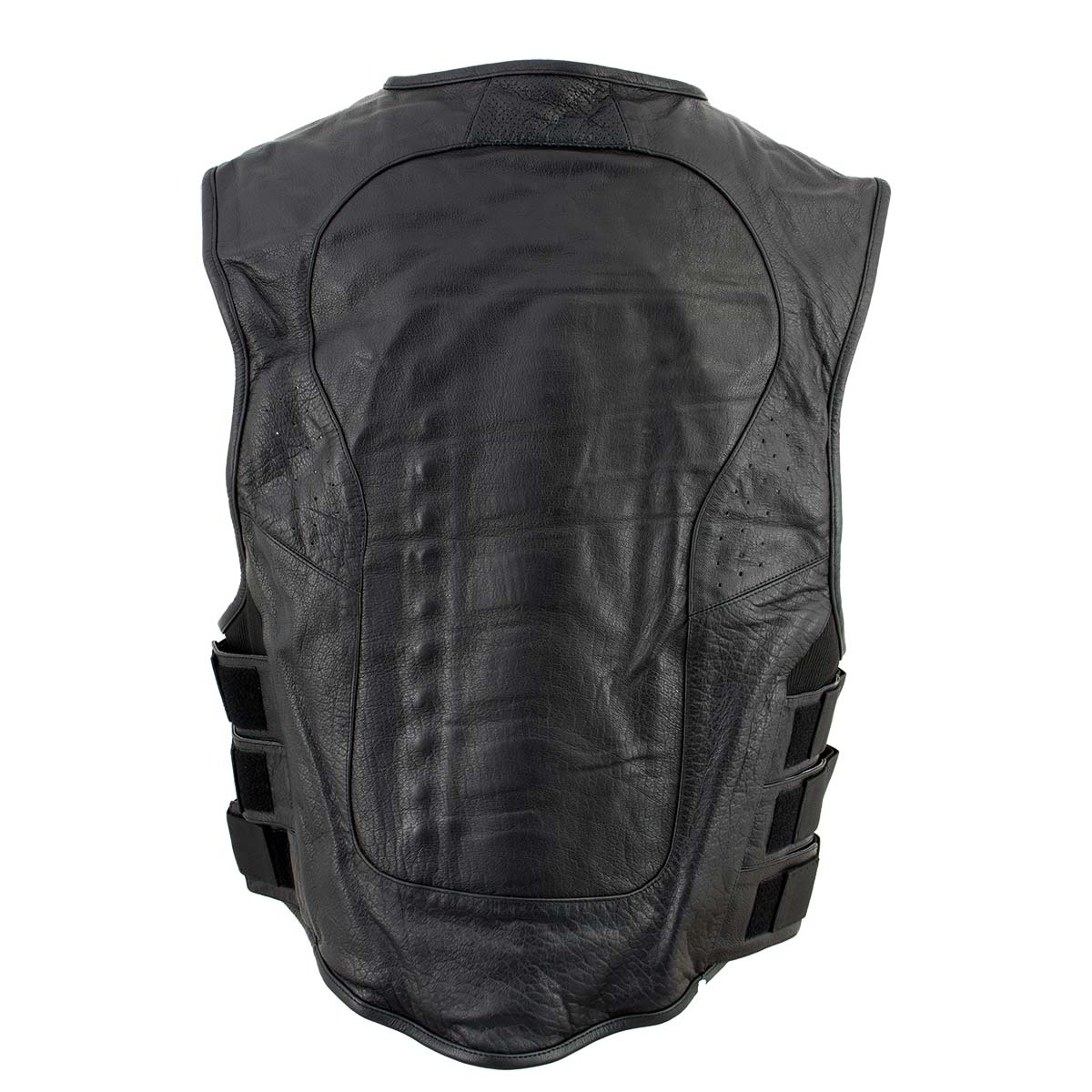 Leather King XSM1467 Men's Classic Black Leather Vest with Back Armor