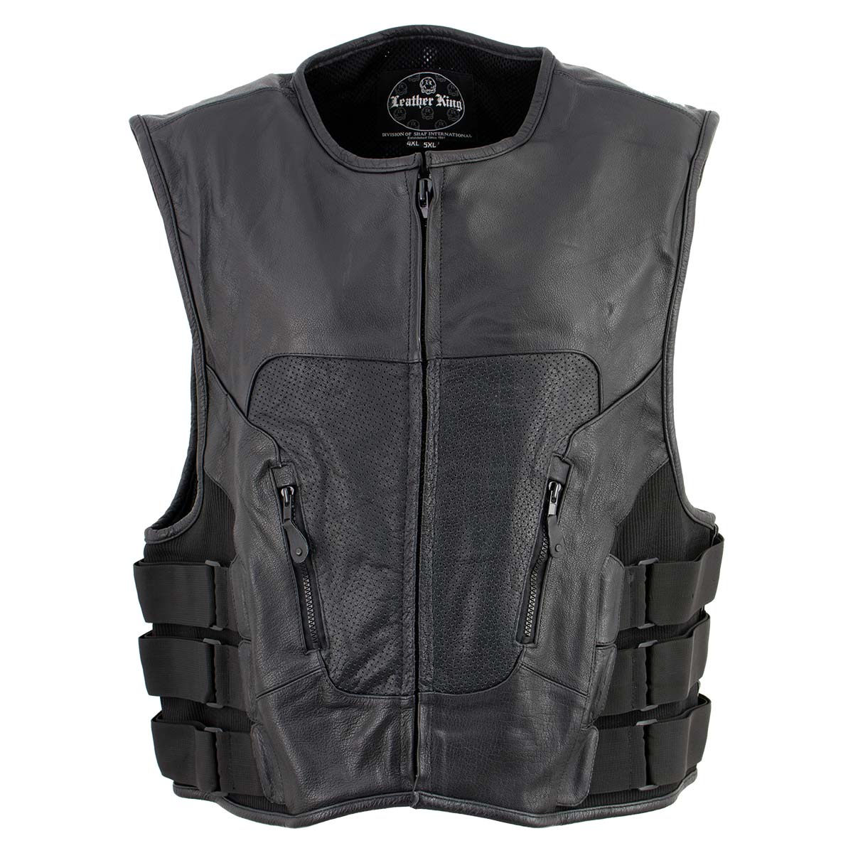Leather King XSM1467 Men's Classic Black Leather Vest with Back Armor