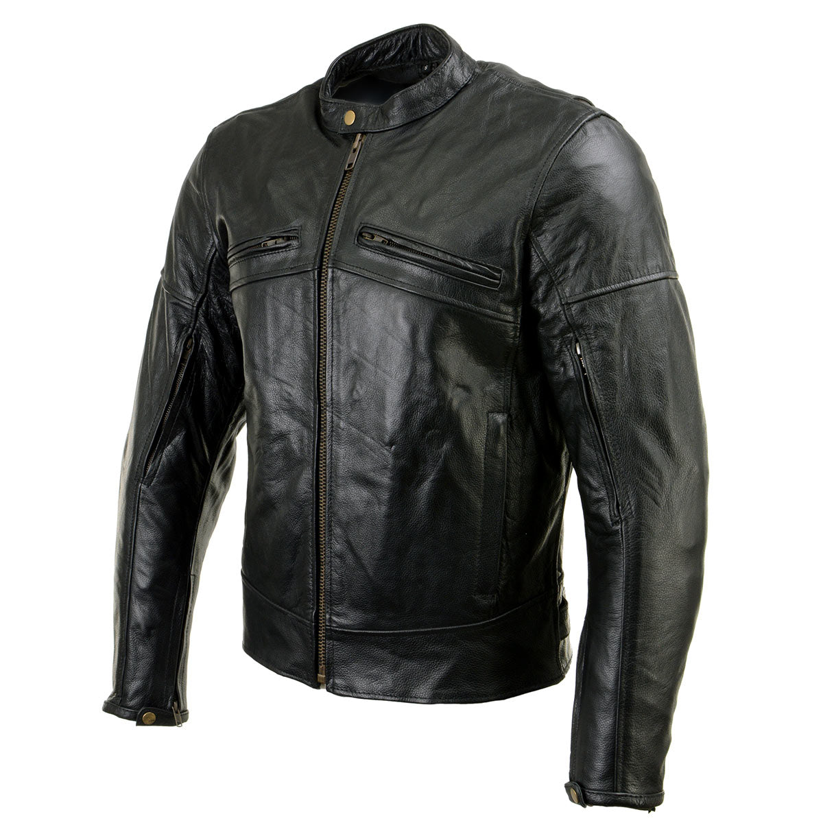 Milwaukee Leather LKM17015 Men's Premium Black Leather Vented Racer Style Motorcycle Bker Jacket w/ CE Armor